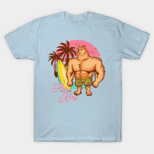 Swole Doge Chilling on the Beach | Hey King | Pink T-Shirt